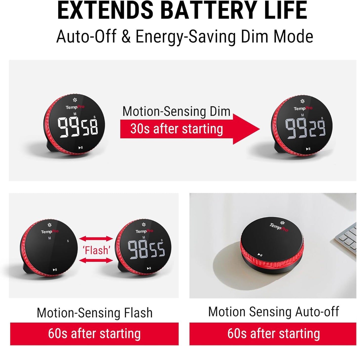TempPro Digital Kitchen Timer - 99-Hour Countdown with Magnetic Stand & Large LED Display | 3 Volume Levels