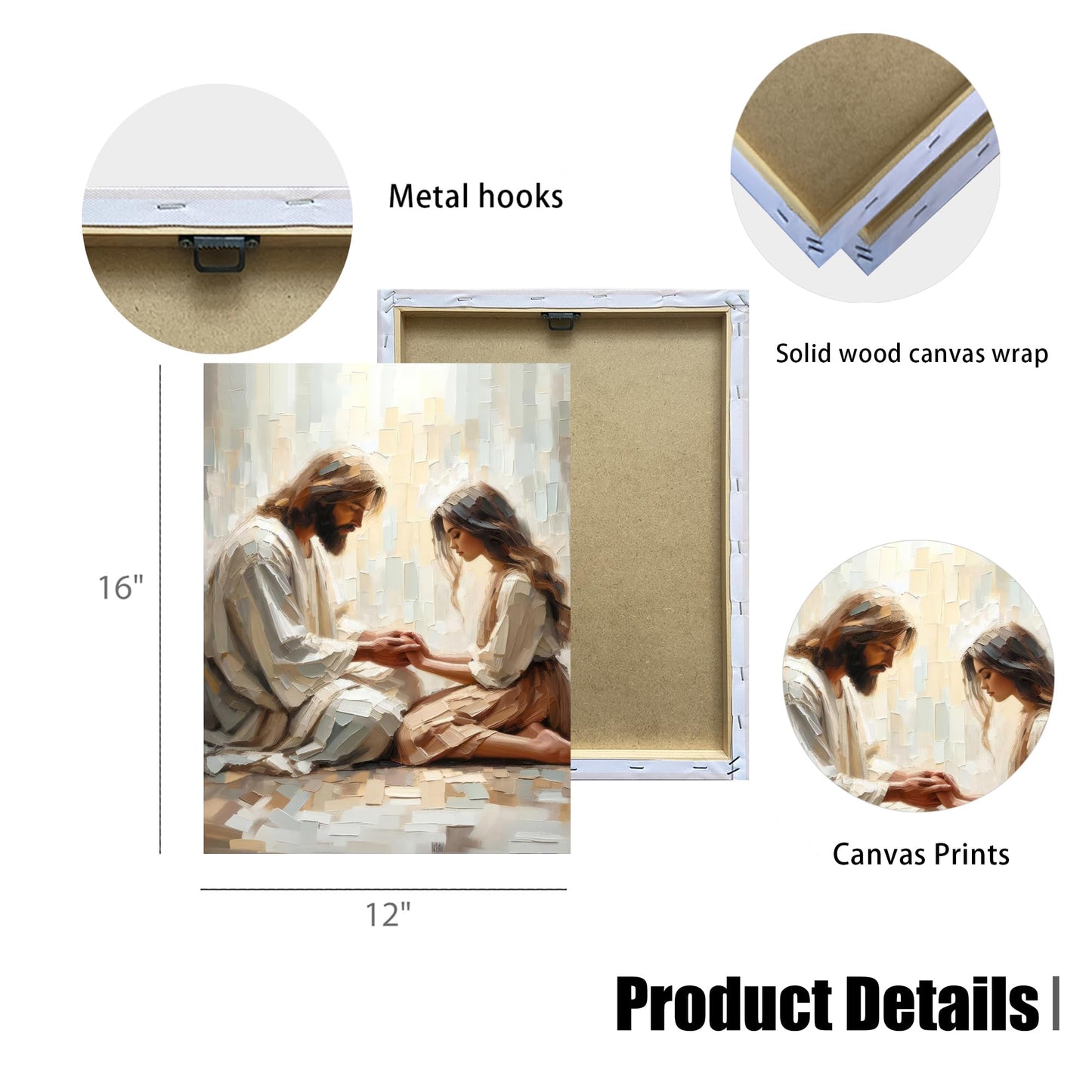 Palette Dreams Jesus And Girl Praying Painting Print Picture Wall Art ，Christian Paintings Religious Canvas Wall Decor Prayer Artwork for Living Room Bedroom Church Prayer Room Decor 12 x 16 Inch Framed