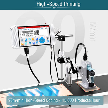 Phezer 0.5inch/12.7mm Automatic Online Inkjet Coding Machine for Production Line, 23 Languages, Intelligent Variable Data/Date/Logo/Barcode/Image Thermal Inkjet Printer, (1 Nozzle, 0-70M/min, PW1)