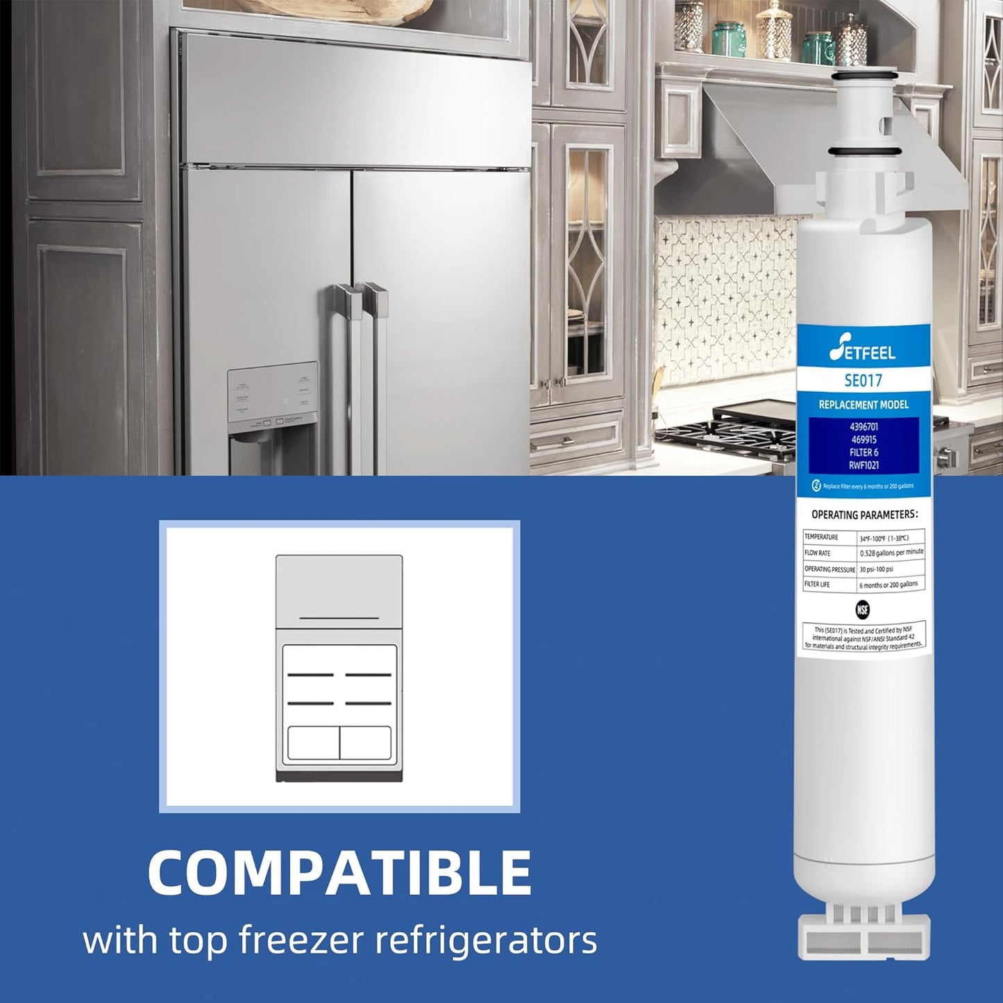4396701 9915 Water Filter Replacement for EDR6D1-4396701, Compatible with Kenmore 3-Pack