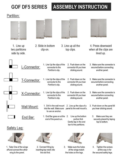 GOF Freestanding L Shaped Office Partition, Large Fabric Room Divider Panel, 30" D x 60" W x 48" H