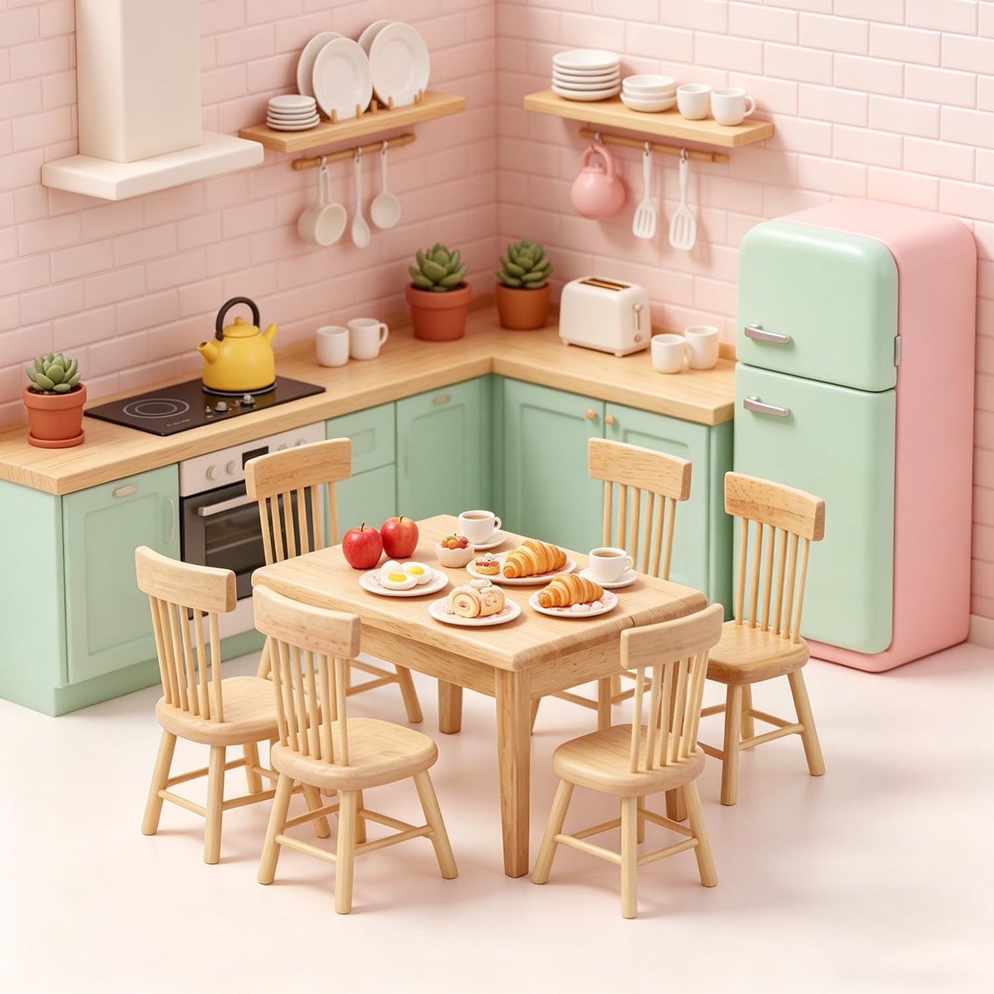 Z MAYABBO Wooden Dollhouse Furniture of Table & Chair, Miniature Dollhouse Accessories of Dining Room Accessory - 1/12 Scale