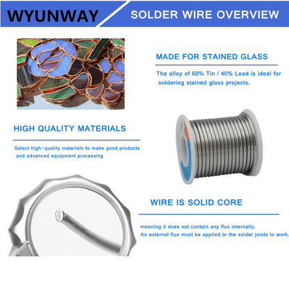 wyunway 60/40 solder for stained glass solder wire (450g(1LB)，1/8"(3mm) Dia