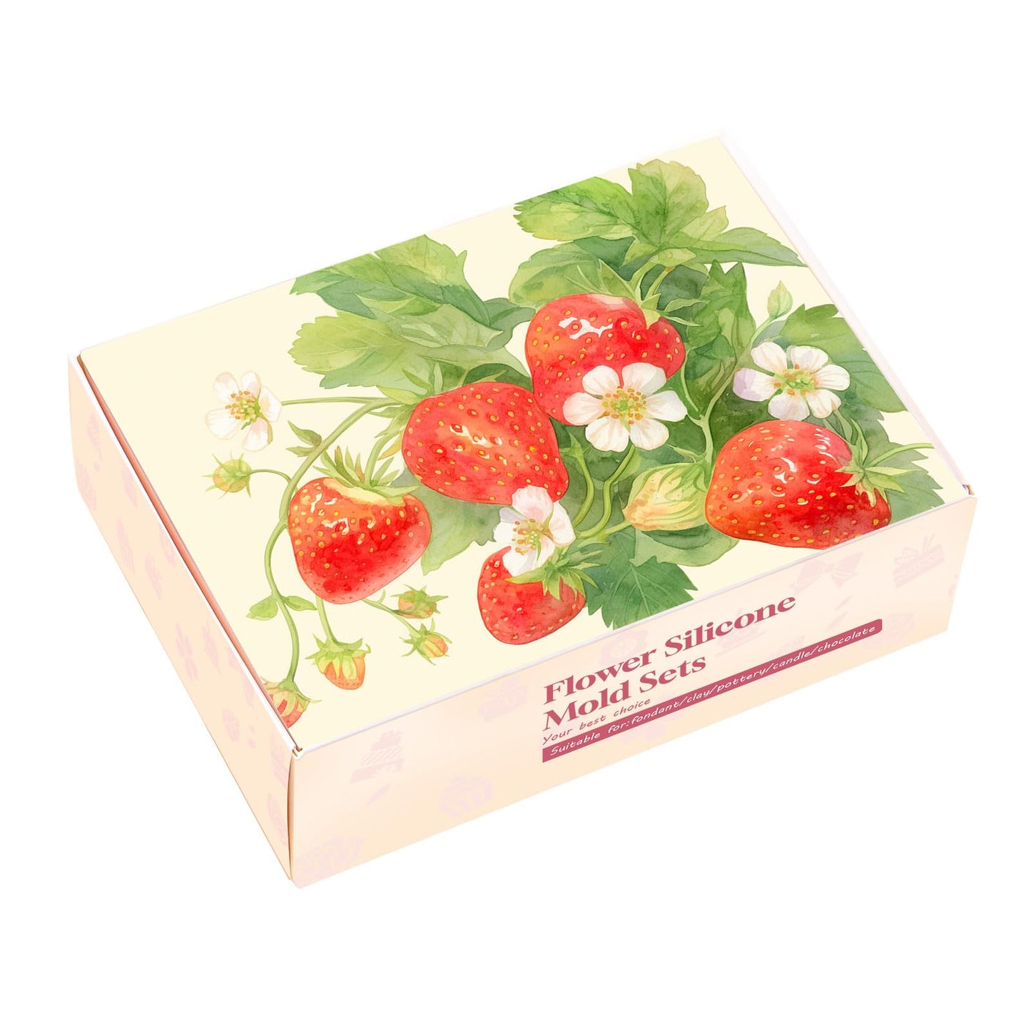 Professional Flower Fondant Mold Set, Reusable Silicone Cake Decorating Tools for Baking & Sugar Craft (Strawberry Fondant)