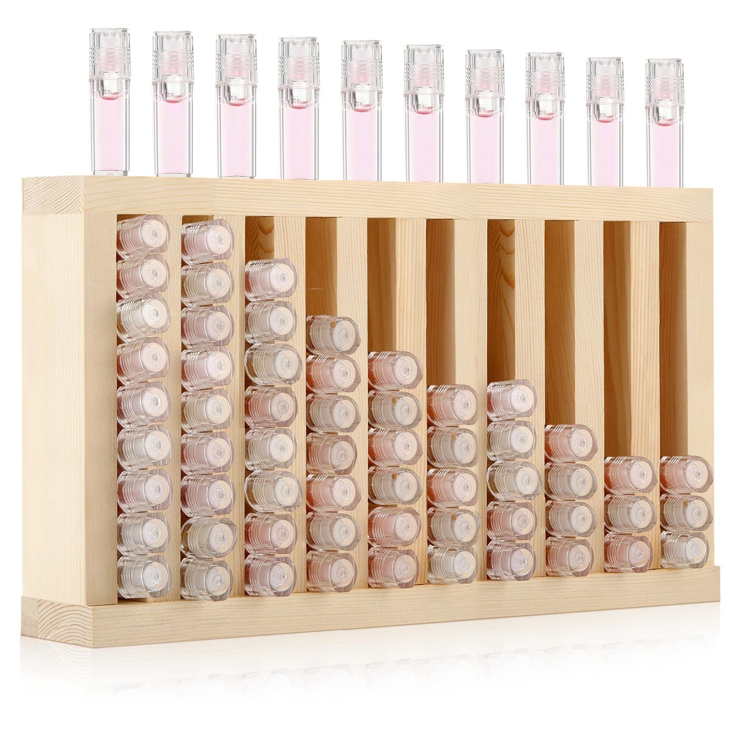 Wonderjune 1 Pcs Wooden Lipsticks Holder 0.7 inch Lip Balm Tube Holder Lip Gloss Organizer Display Wood Lipsticks Tube Tower Organizer for Market Craft Booth Room Display (10 Slot)
