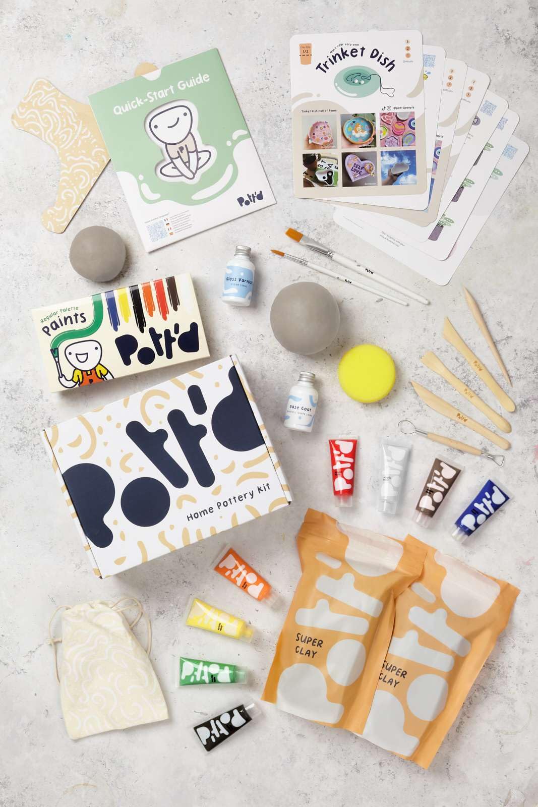 Pott'd Air Dry Clay for Adults. Beginners Home Pottery Kit for Adults. DIY Crafts Includes: Air-Dry Clay, Tools, Paints, Brushes, Sealant, Guides