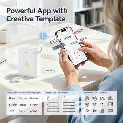 NIIMBOT D110 Upgraded Version Mini Label Maker Machine with Tape, Portable Bluetooth Thermal Printer, Sticker Labeler with Multiple Templates for Office Organization Home Kitchen School, White