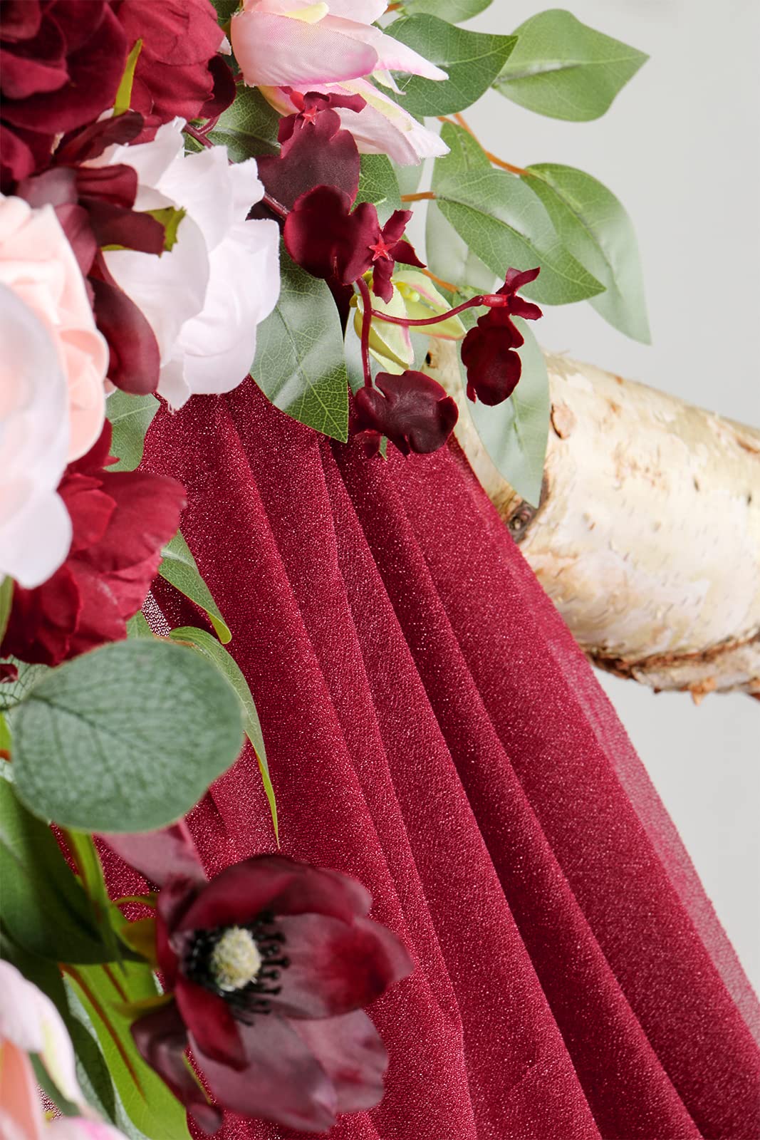 Ponatia Burgundy Wedding Artificial Arch Flowers Kit (Pack of 3) With 26Ft Shiny Arch Draping Fabric for Ceremony and Reception Backdrop Decoration (Burgundy & Blush)