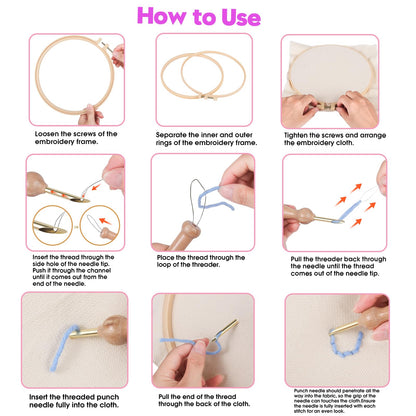 Cheloment 2 Sets Punch Needle Kits with 5mm/3.5mm Punch Needle,Fabric,Threader, Yarns and Hoops Embroidery Starter Kit for Adults Beginner, Perfect for DIY Craft and Decoration (Dolphin&Whale)