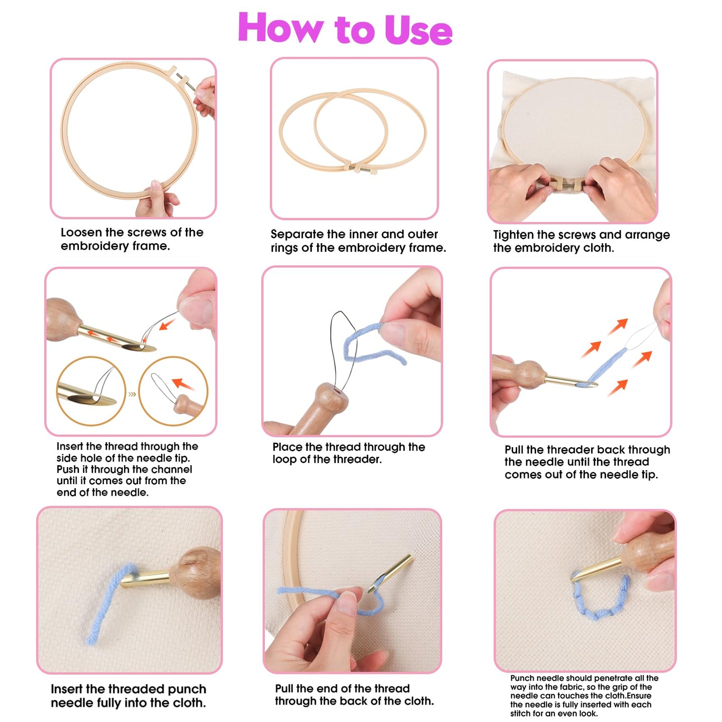 Cheloment 2 Sets Punch Needle Kits with 5mm/3.5mm Punch Needle,Fabric,Threader, Yarns and Hoops Embroidery Starter Kit for Adults Beginner, Perfect for DIY Craft and Decoration (Moon&Leaf)