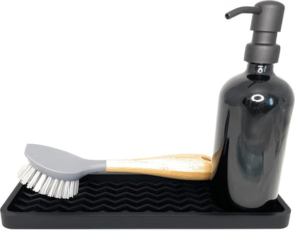 Happitasa Silicone Kitchen Sink Organizer Tray, Sponge Holder and Countertop Protector in Black, 12" x 4"