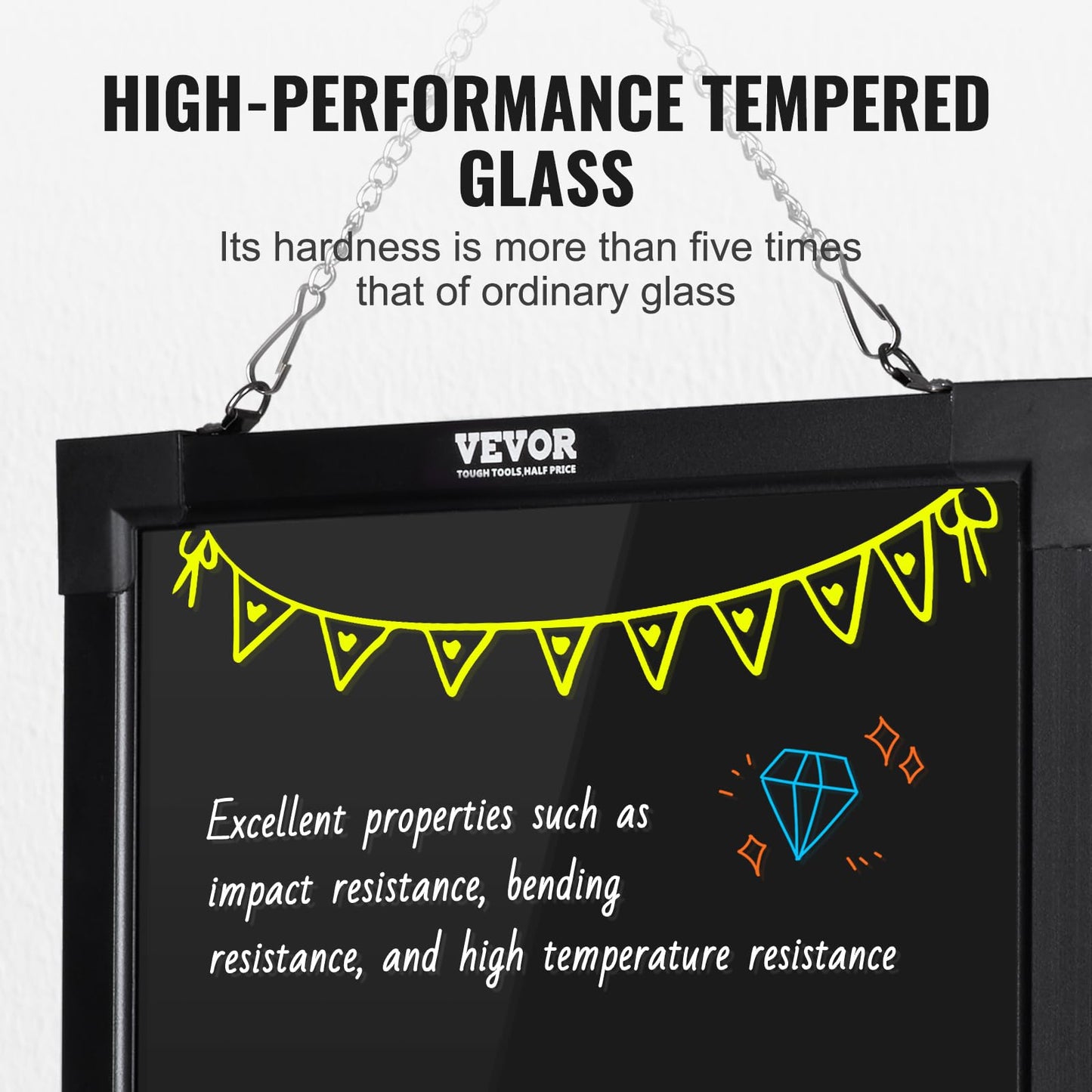 VEVOR 32"x24" LED Message Writing Board, Menu Sign Boards, Illuminated Erasable Lighted Chalkboard, Neon Effect Drawing Panel with 8 Fluorescent Chalk Markers and Remote Control