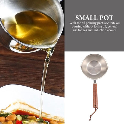 Mini Milk Warmer Pot, Small Sauce Pan, Stainless Steel Pot for Cheese Melt, Butter with Wood Handle