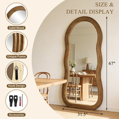 DAOYIJIAJU Wavy Full Length Mirror, 67"x31.5" Irregular Aesthetic Mirrors with Triple Layer Solid Wood Frame, Premium Organic Floor Mirror for Living Room Entryway Hallway Cloakroom, Leaning/Hanging