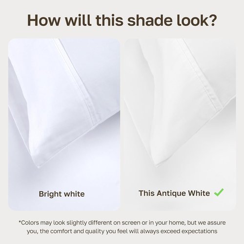 California Design Den King Size Bed Sheets Set - 100% Soft Cotton, 400 TC, Silky Sateen, Deep Pockets - Antique White