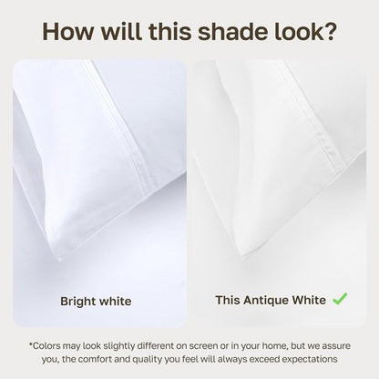 California Design Den King Size Bed Sheets Set - 100% Soft Cotton, 400 TC, Silky Sateen, Deep Pockets - Antique White