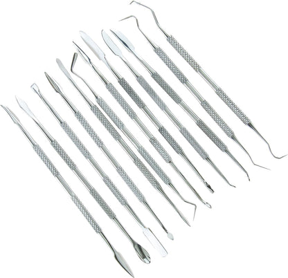 SE 12-Piece Stainless Steel Wax Carvers Set, Wax & Clay Sculpting Tools, Double Ended Carving Kit for Modeling, Sculpting and Shaping, Silver - DD312