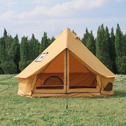 WaldZimmer Canvas Bell Tent 10ft Ginger with Stove Jack and Zipped Removable Floor, Luxury Outdoor Glamping Yurt Cotton Tent for Family Truck Car Camping Hunting Party