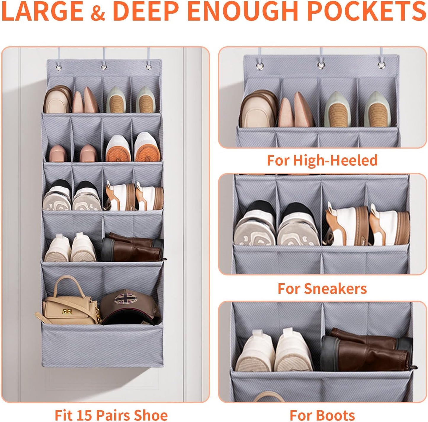 1 Pack Closet 15 FENTEC Over-the-Door-Shoe-Organizers,Hanging Organizers with Large Pocket Shoe Holder Hanging Shoe