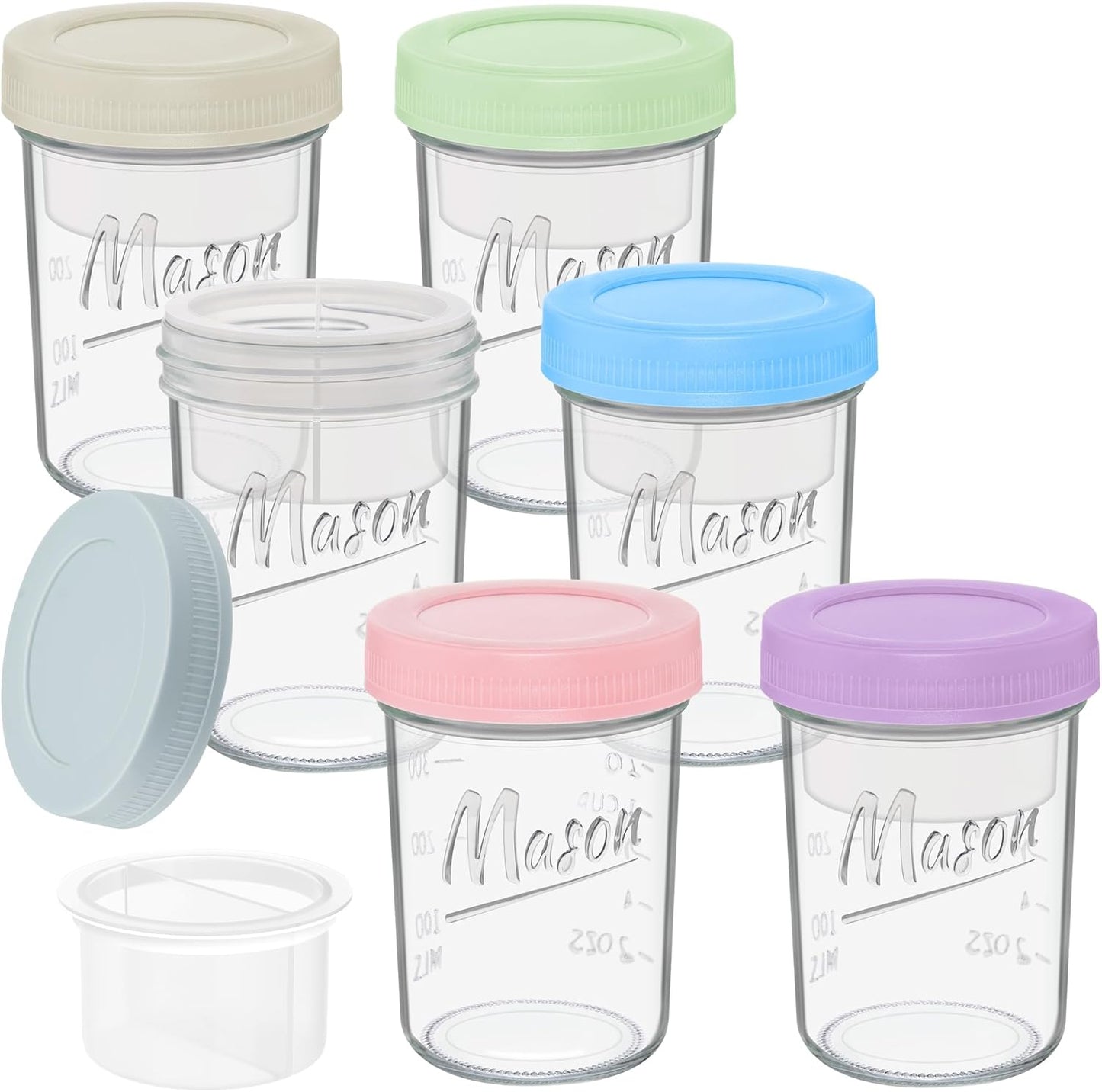 16 oz 6-Pack Xyptorix Overnight Oats Containers with Lids, Leak-Proof Wide Mouth Mason Jars & Separate Compartments