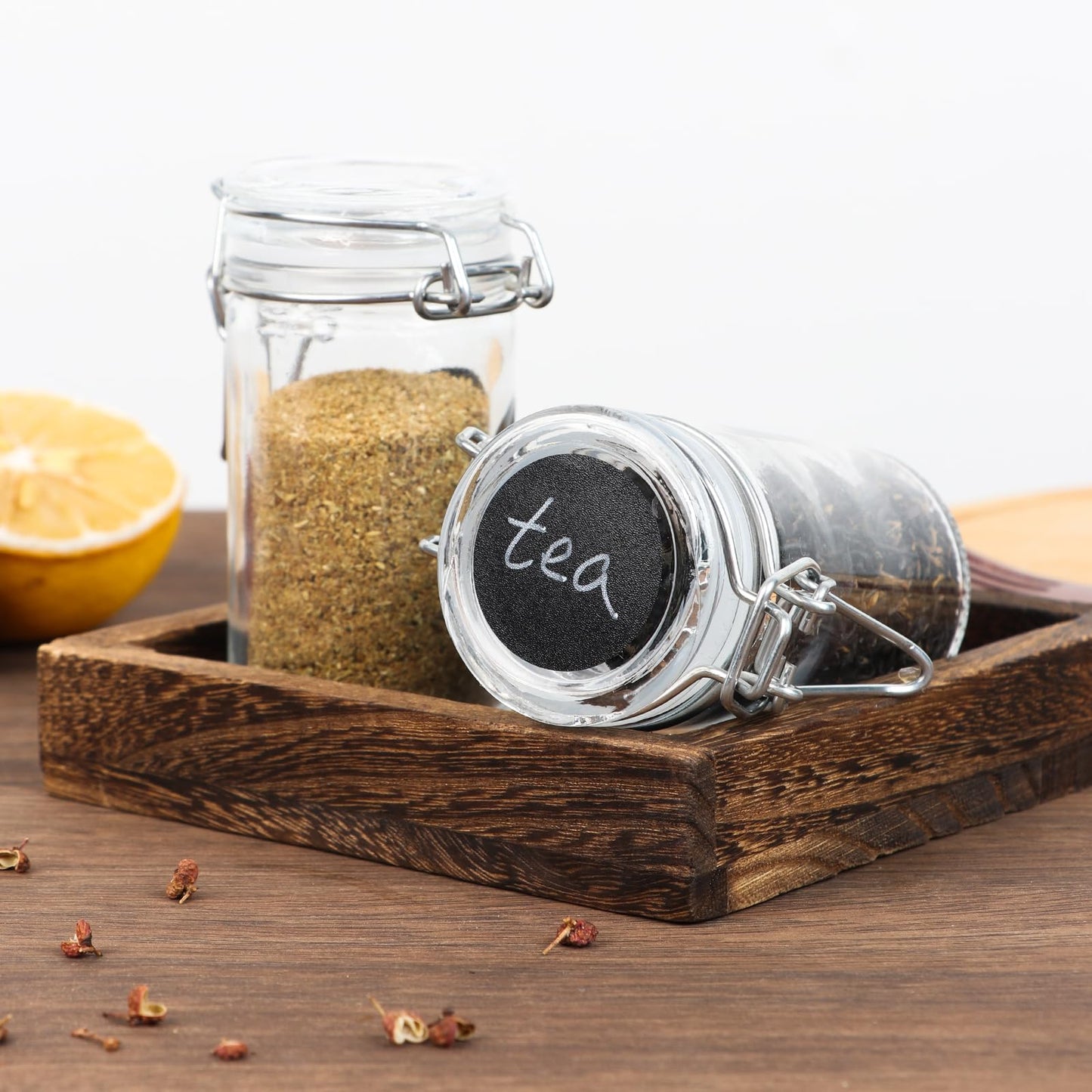 Homelike Style 2.3 oz Small Glass Stash Jars with Labels, 12 Pack Mini Spice jars with Airtight Seal, Empty Spice Bottles with Silicone Rubber Gasket for Herb Tea Seasoning Storage