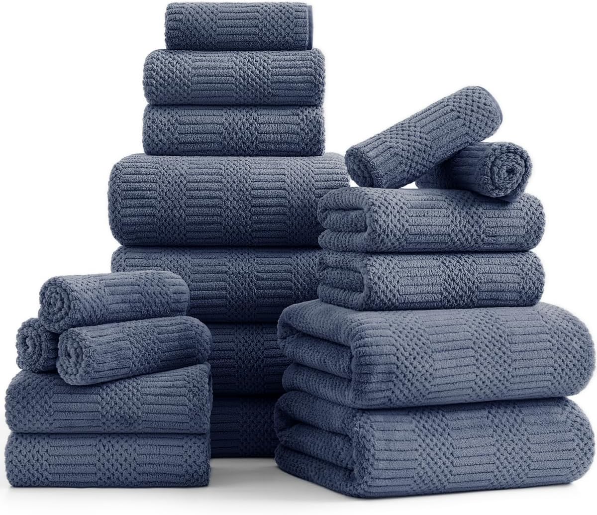 18 Set-6 Sheets,6 Towels,6 Set Pcs Purple Blue Family Towels Bath Hand Washcloths Soft Polyester Towels Absorbent