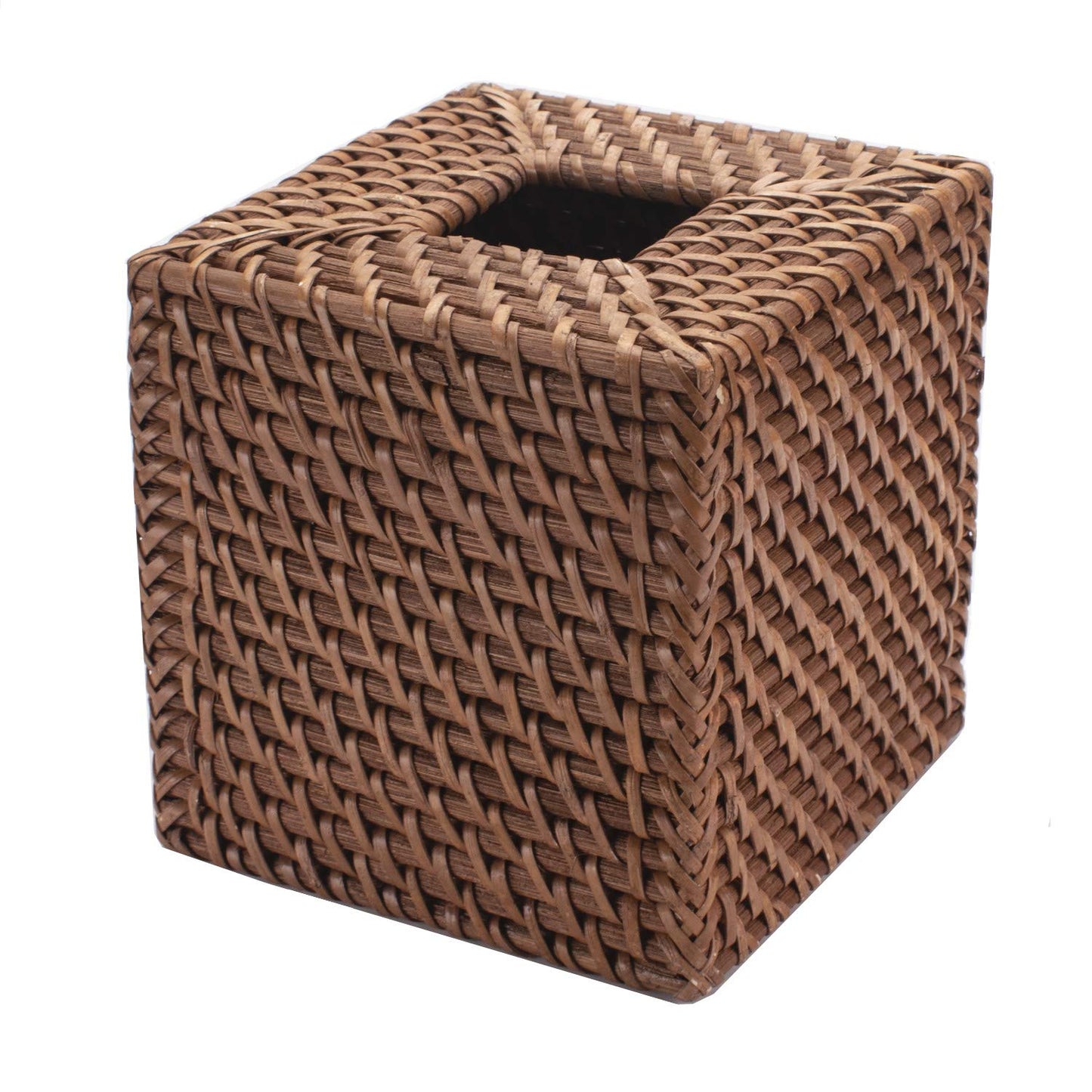 Rattan Tissue Box Cover Natural Woven Facial Napkin Holder Square (Honey Brown, 5.5x5.5x5.9 Inch)