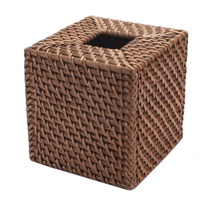 Rattan Tissue Box Cover Natural Woven Facial Napkin Holder Square (Honey Brown, 5.5x5.5x5.9 Inch)