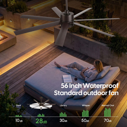 56 Inch Outdoor Smart Ceiling Fan with Lights, IP65 Wet-Rated All-Weather Waterproof Fan, Alexa/App/Remote Control, 7 UV-Proof Blades, High CFM Quiet DC Motor for Patio, Porch, Gazebo & Commercial
