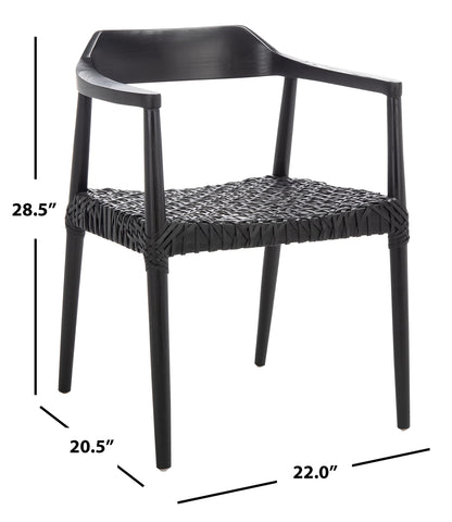 SAFAVIEH Home Collection Munro Black Sungkai Wood/Black Leather Woven Accent Chair (Fully Assembled)