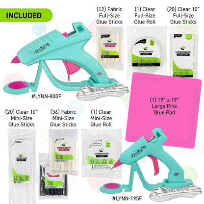 Surebonder Lynn Lilly Edition Detail Tip Mini-Size and Full-Size Cordless/Corded Hot Glue Guns with Fabric and All Purpose Hot Glue Sticks and 19" x 19" Pink Silicon Non-Stick Glue Pad Included
