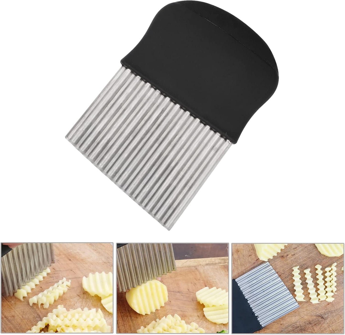 Crinkle Cutter Wavy Chopper Knife, Upgraded Stainless Steel Blade for Safe Kitchen Tools, Black