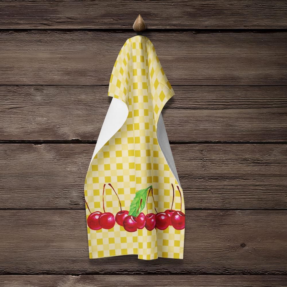 Caroline's Treasures Cherries on Basketweave Kitchen Towel, Decorative Bathroom Towel for Face, Tea, Dishcloth