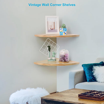 Set 2, (12 Inch, Waterproof Natural Wood Corner Wall Shelves of Rustic Wood Corner Floating Shelves with Cable Raceway
