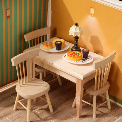Toddmomy 1 Set Doll Furniture Miniature Furniture Decorative 1/12 Scale Miniature Table Chair Set for Dollhouse Kitchen Food Decoration Accessories (As Shown B)