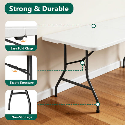 FurniEdge 6FT Folding Table 4 Pack, Heavy Duty Plastic Table with Handel, 400lbs Portable Table, Reinforced Steel Legs, Fold-in-Half Table Ideal for Parties, Picnics, Weddings, Camping White
