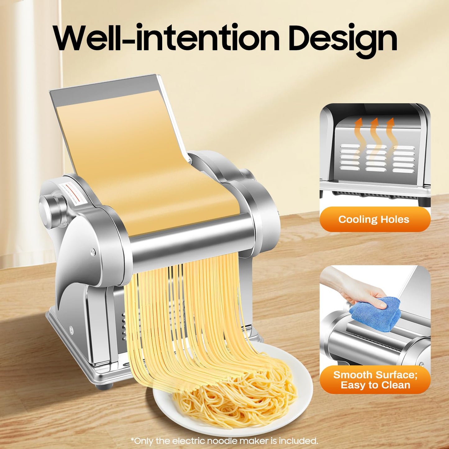 Electric Pasta Maker Machine 135W Family Noodle Maker Pasta Dough Spaghetti Roller Pressing Machine Stainless Steel for Home Family Use (1.5mm Flat Noodle+4mm Flat Noodle)