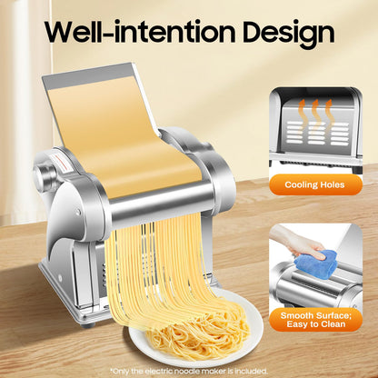 Electric Pasta Maker Machine 135W Family Noodle Maker Pasta Dough Spaghetti Roller Pressing Machine Stainless Steel for Home Family Use (1.5mm Flat Noodle+4mm Flat Noodle)
