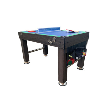 KICK Morpheus 55" 5-in-1 Multi-Game Table (Brown) – Foosball, Billiards/Pool, Ping Pong, Glide Hockey, and Basketball