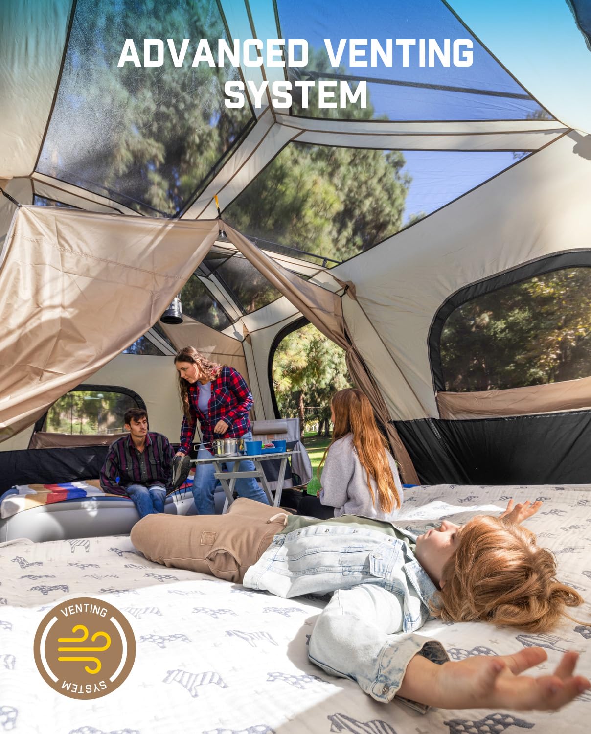 FanttikOutdoor Zeta C12 Pro Max Instant Cabin Tent 12 Person Camping Tent Setup in 90 Seconds with Rainfly & Windproof Portable with Carry Bag for Family Camping & Hiking, Upgraded Ventilation, Khaki