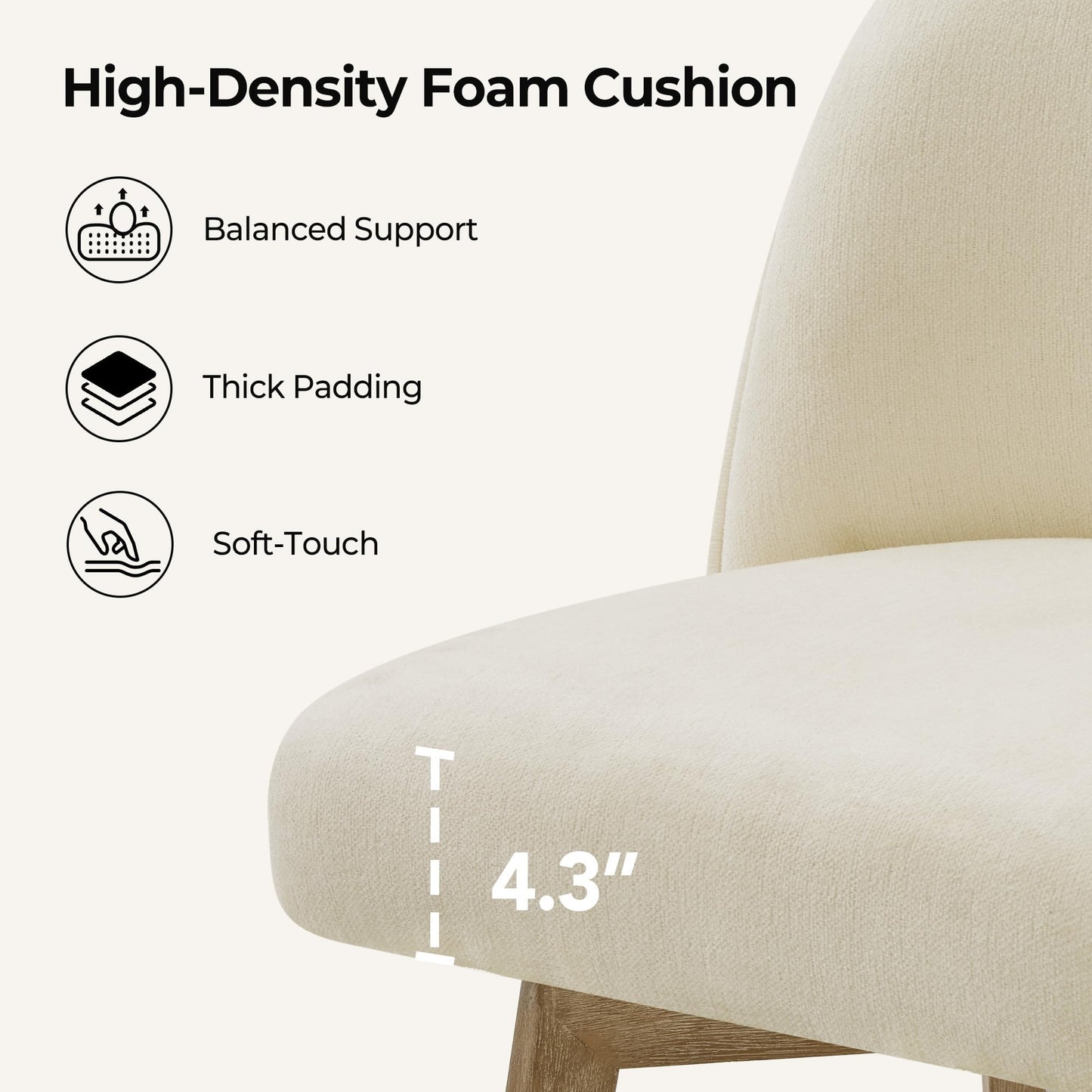 CHITA Modern Swivel Counter Height Bar Stools Set of 2, 26" Upholstered Counter Stools, Solid Wood Legs, Comfortable Cushioned Seat, Cream Fabric
