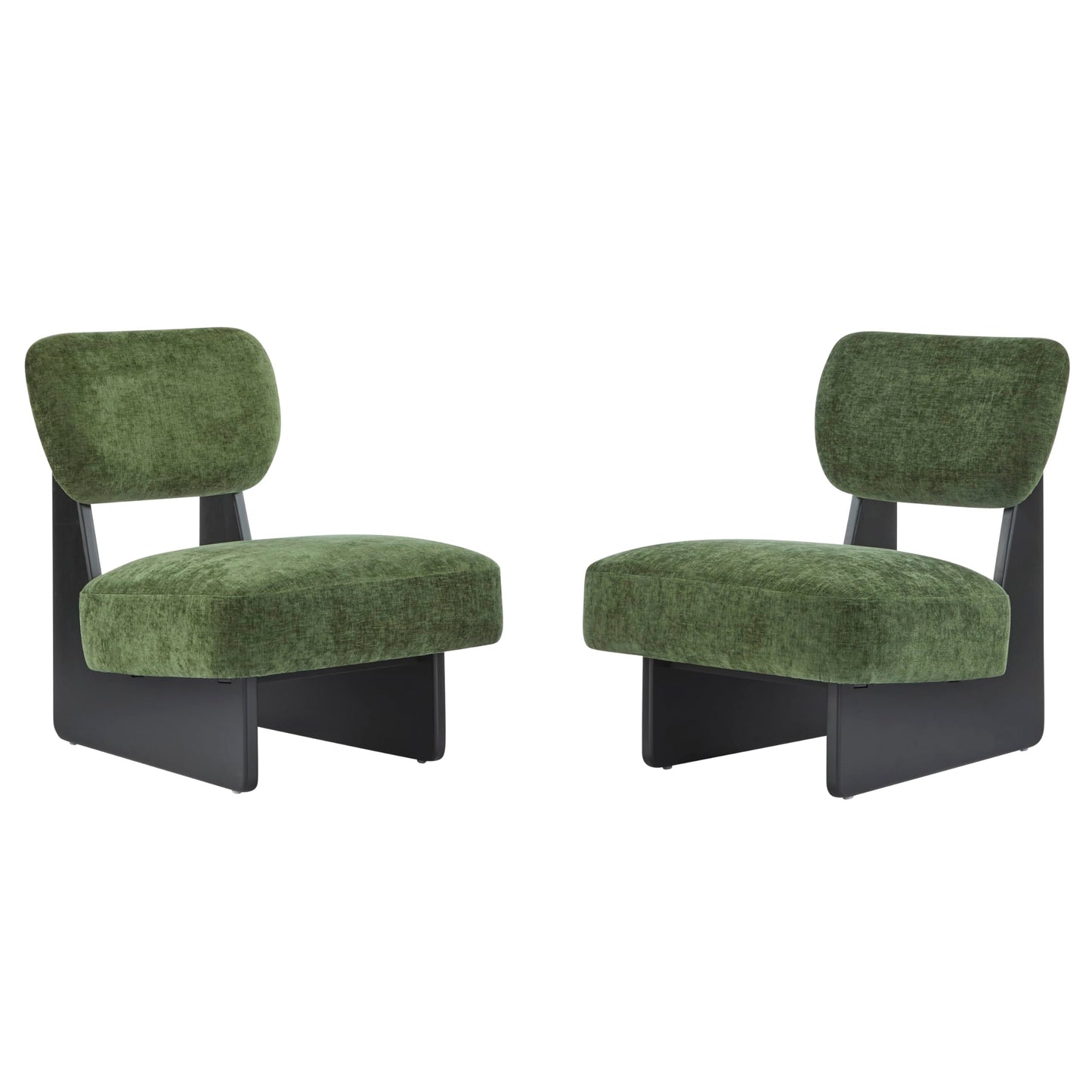 Christopher Knight Home Mores Low Profile Accent Chair Set of 2, Modern Living Room Armless Lounge Chair, Fabric Comfy Reading Chair for Bedroom, Wooden Frame and Thick Padded Seat, Black+Green