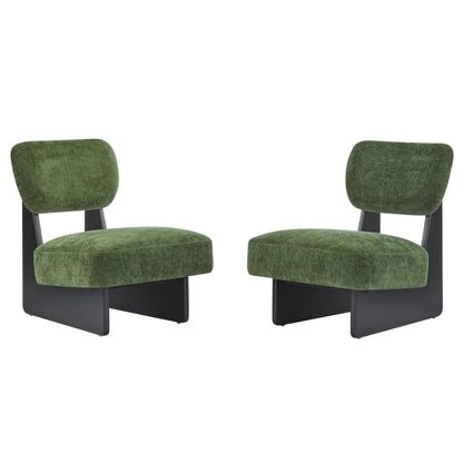Christopher Knight Home Mores Low Profile Accent Chair Set of 2, Modern Living Room Armless Lounge Chair, Fabric Comfy Reading Chair for Bedroom, Wooden Frame and Thick Padded Seat, Black+Green