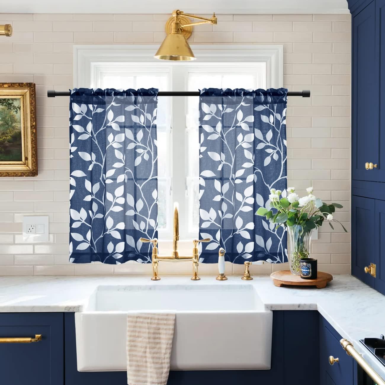 24 Inch Set 2 Pack XTMYI Kitchen Curtains Length of Sheer Cafe Curtains for Small Bathroom Window,Blue
