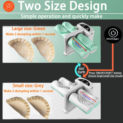Electric Dumpling Maker Two Sizes Double Head Automatic Electric Dumpling Maker Machine Mould Household Quick Rechargeable Dumpling Maker Kit with Silicone Baking Mat,Dough Cutters,Spoon Brush
