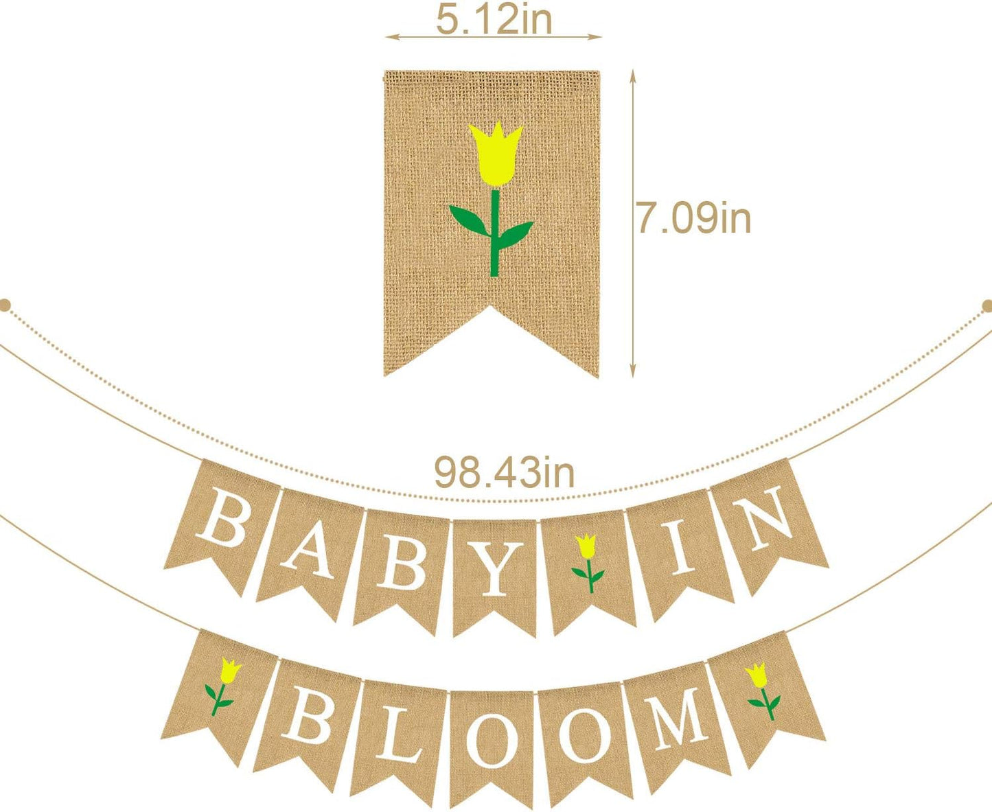 Jute Burlap Baby In Bloom Banner with Flower Spring Theme for Boy Girl Baby Shower Garland Decoration