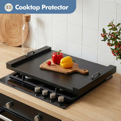 DUMOS Noodle Board Stove Cover with Handles, Wooden Stove Top Cover for Gas Electric Glass Stove, 22 x 29.5 inch(Black)