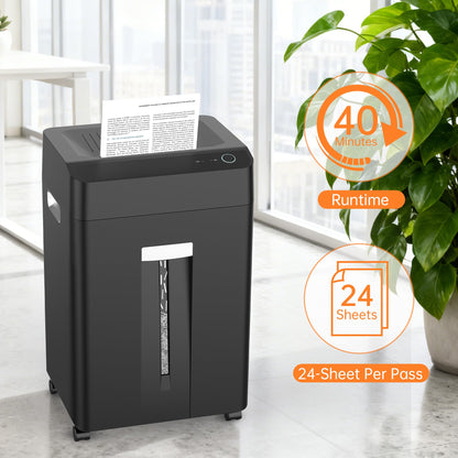 Locksworth 24-Sheet Cross Cut Paper Shredder, 9 Gallon Heavy Duty Commercial Shredder for Home Office, P-5 High Security Shredders for Paper/CD/Credit Card/Staple/Clip, 40-Min Continuous Running Time