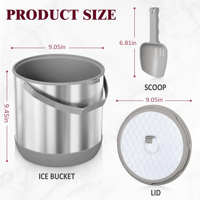 6.8L/7QT Insulated Ice Bucket with Lid & Scoop,Double-Wall Ice Bucket for Parties,Cocktail Bar(Grey)