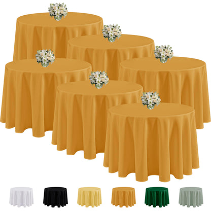 Fitable 6 Pack Gold Round Tablecloths - 90 Inches Round - Wrinkle and Stain Resistant Fabric Table Clothes, Washable Polyester Table Covers for Wedding Party Banquet Formal Events Fall Thanksgiving